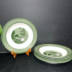 Colonial Homestead By Royal 8.5" Bowls Green/White Baby's Cradle Vintage 1950's